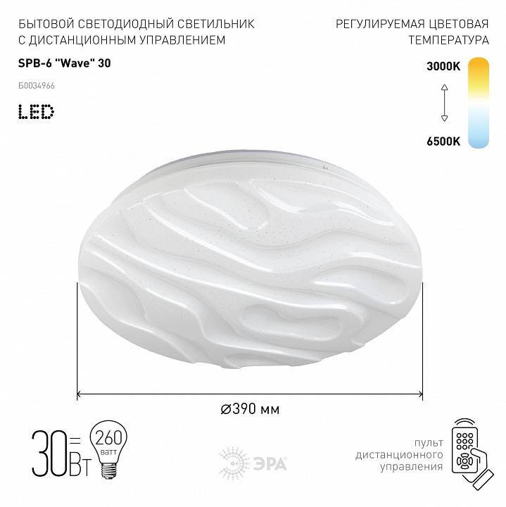 Светильник светодиодный накладной ЭРА Классик SPB-6 Wave 30 Вт с пультом ДУ SPB-6-30-RC Wave