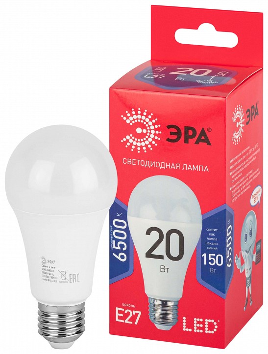 Лампа светодиодная Эра  E27 20Вт 6500K LED A65-20W-865-E27 R