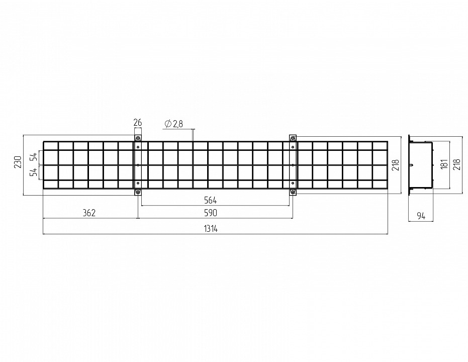 Решетка защитная для светильников Эра  SPO-BAR-1300-200