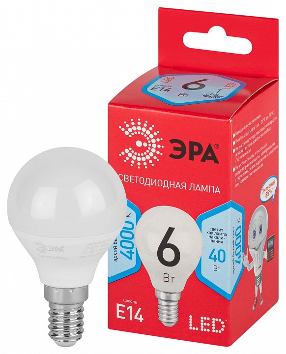 Лампа светодиодная Эра  LED P45-6W-840-E14 R
