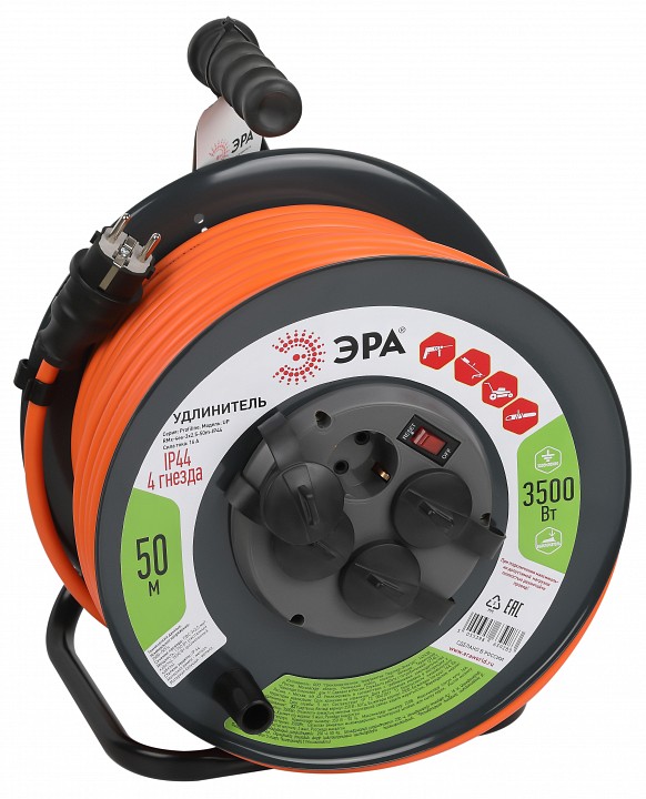 Удлинитель с выключателем Эра  RMx-4es-3x2.5-50m-IP44