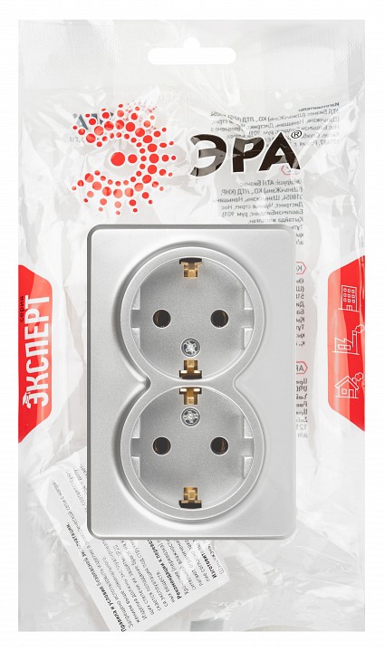 Розетка двойная с заземлением и со шторкой Эра Эра Эксперт 11-2205-03
