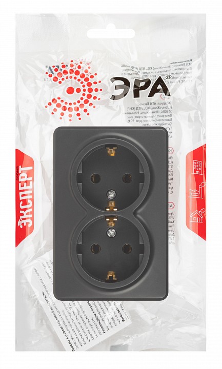 Розетка двойная с заземлением и со шторкой Эра Эра Эксперт 11-2205-05