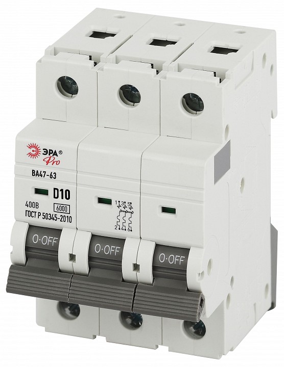 Автоматический выключатель 3P Эра ВА47-63 VA63-3P10D6