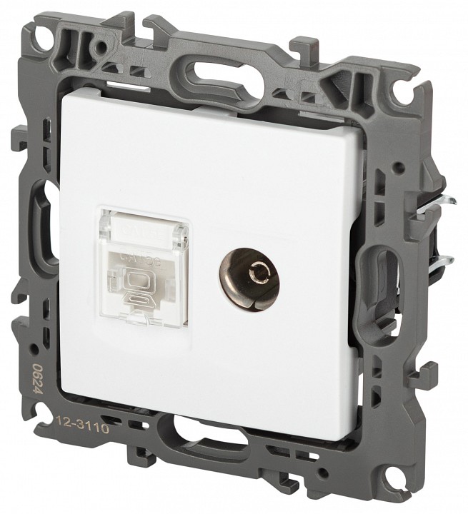 ТВ-розетка и розетка Ethernet RJ-45 без рамки Эра Эра 12 12-3110-01М