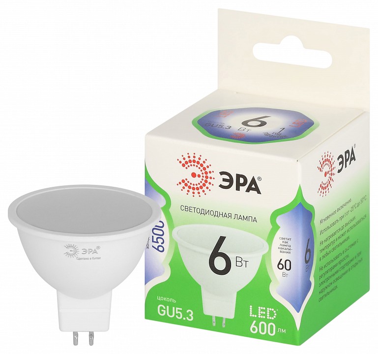 Лампа светодиодная ЭРА Green Line MR16 6 Вт 6500 K GU5.3 LED MR16-6W-865-GU5.3 GL