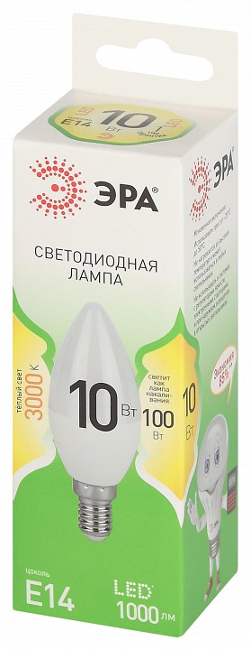 Лампа светодиодная ЭРА Green Line Свеча B35 10 Вт E14 3000 К LED B35-10W-830-E14 GL
