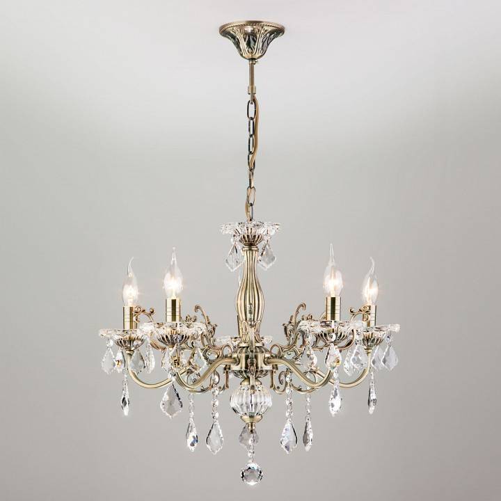 Подвесная люстра Eurosvet Elisha 3281/5 античная бронза/прозрачный хрусталь Strotskis