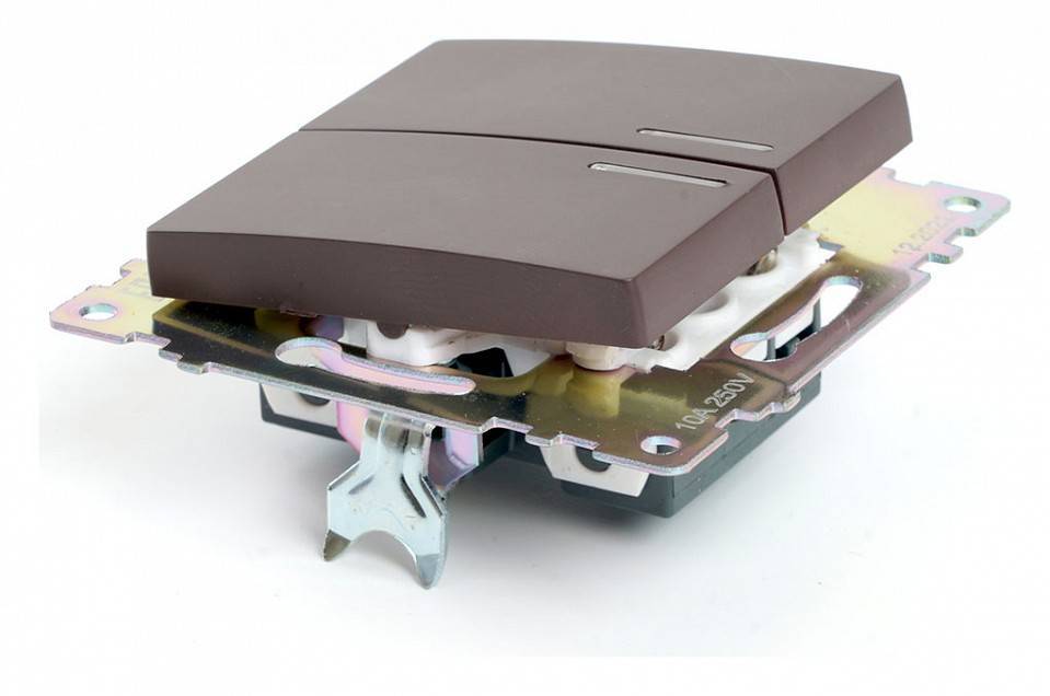 Выключатель двухклавишный с подсветкой без рамки Stekker Катрин 49021