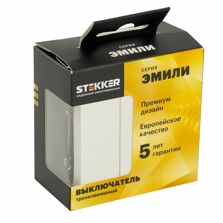 Выключатель трехклавишный без рамки Stekker RSW10-5108-01 49870