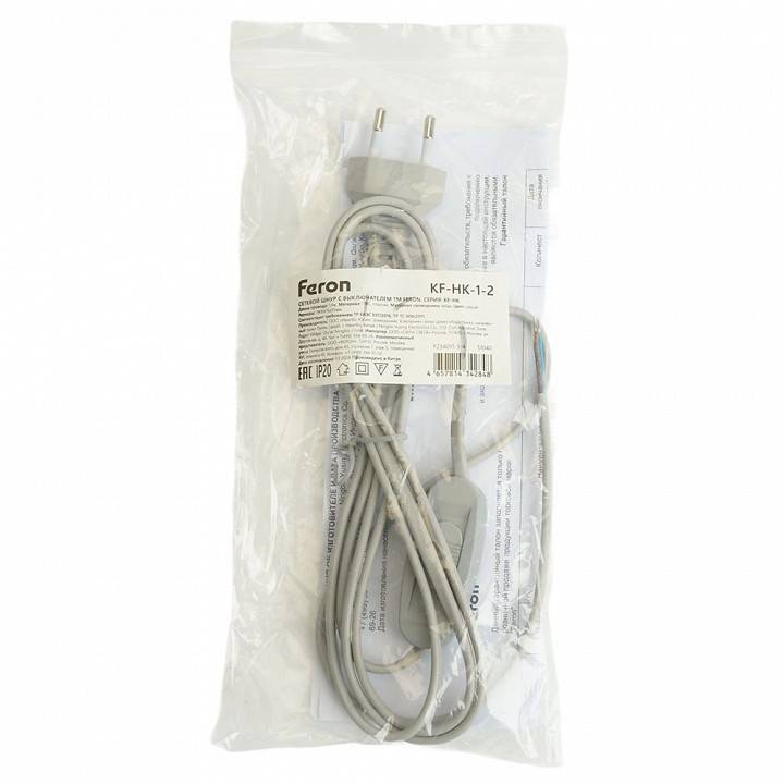 Сетевой провод с выключателем Feron KF-HK-1-2 51040