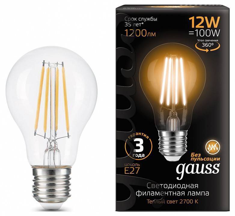 Лампа светодиодная Gauss Filament A60 E27 12 Вт 2700 K 102902112