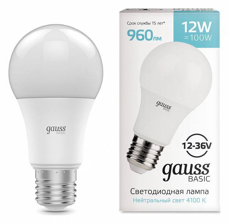 Лампа светодиодная Gauss Basic A60 E27 12 Вт 4100 K 202402212