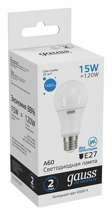 Лампа светодиодная Gauss Elementary E27 15 Вт 6500 K 23235