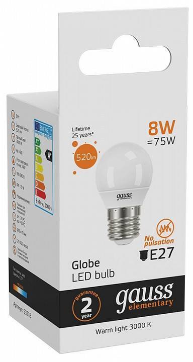 Лампа светодиодная Gauss  E27 8Вт 3000K 53218