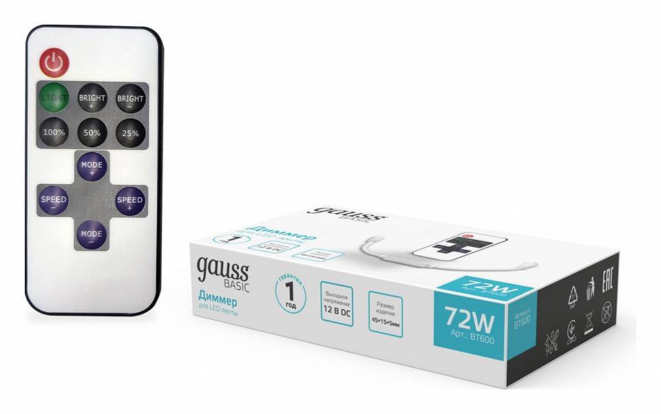 Диммер Gauss Basic для LED ленты 12В 72Вт BT600
