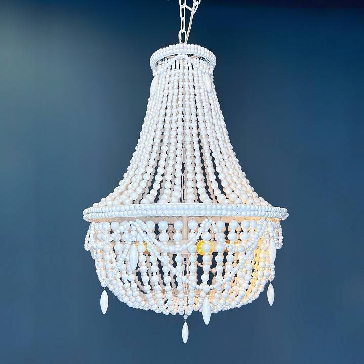 Подвесная люстра Imperiumloft Rh Anselme White Wood Large Chandelier 40.1934-0