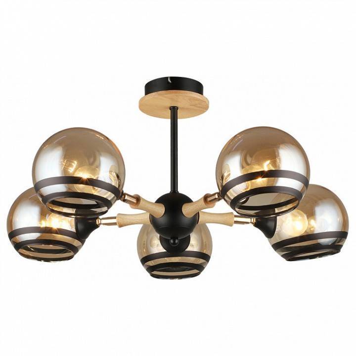 Люстра на штанге Imex MD.4896 5 ламп MD.4896-5-S BK+WOOD
