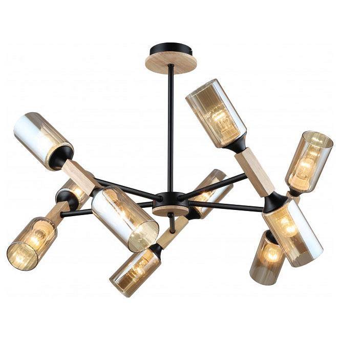 Люстра на штанге Imex MD.5495 на 10 ламп MD.5495-10-S-BK+WOOD