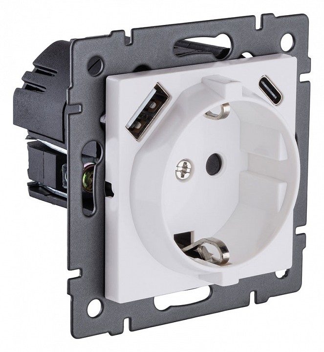 Розетка с заземлением и со шторкой и 2хUSB type A и C, без рамки Kollinger  REA-004WM