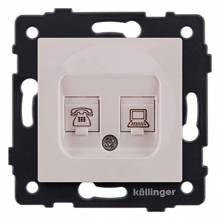 Розетка двойная RJ-11 и Ethernet RJ-45, без рамки Kollinger  REA-011CM