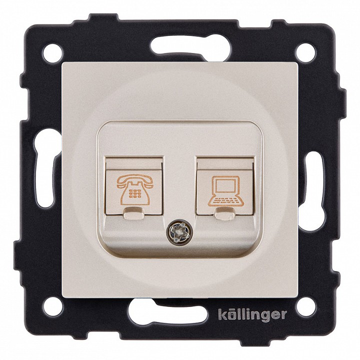 Розетка двойная RJ-11 и Ethernet RJ-45, без рамки Kollinger  REA-011GD