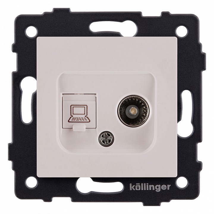 ТВ-розетка и розетка Ethernet RJ-45 без рамки Kollinger  REA-021CM