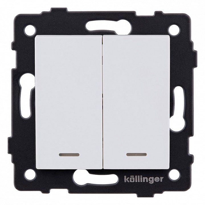 Выключатель двухклавишный с подсветкой без рамки Kollinger  REA-S-014WM
