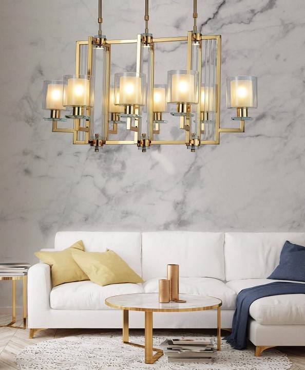 Люстра на штанге LUMINA DECO Manhattan 8 ламп золотая LDP 8012-8 PR F.GD