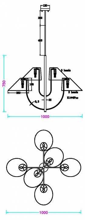 Люстра на штанге MyFar Lukas MR2390-6C