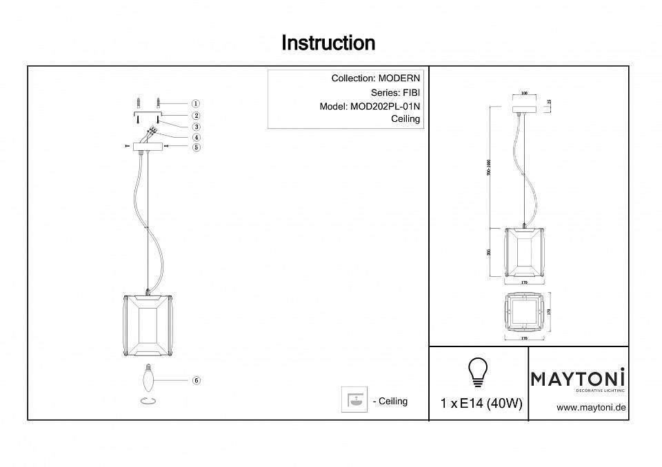 Подвесной светильник Maytoni Cerezo 1 лампа MOD202PL-01N