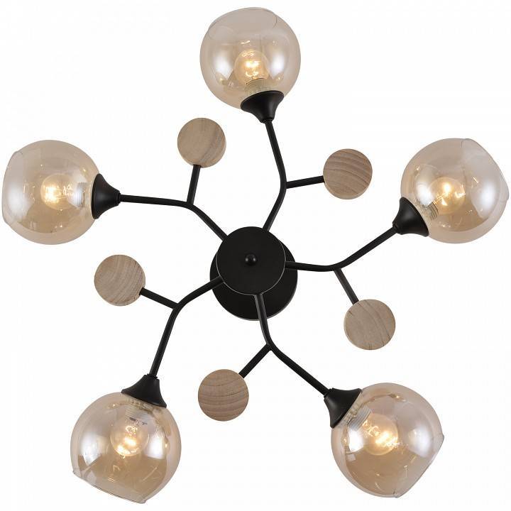 Люстра на штанге Reluce 01501 5 ламп 01501-0.3-05 BK+WOOD