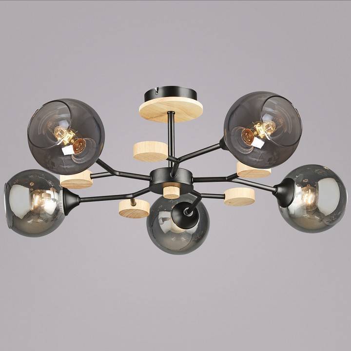 Люстра на штанге De Markt 06780-0.3-05 5xE27 черный/дерево 06780-0.3-05 BK+WOOD