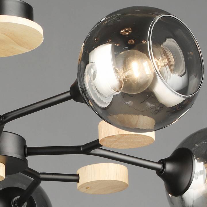 Люстра на штанге De Markt 06780-0.3-05 5xE27 черный/дерево 06780-0.3-05 BK+WOOD