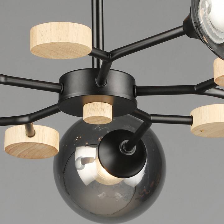 Люстра на штанге De Markt 06780-0.3-05 5xE27 черный/дерево 06780-0.3-05 BK+WOOD
