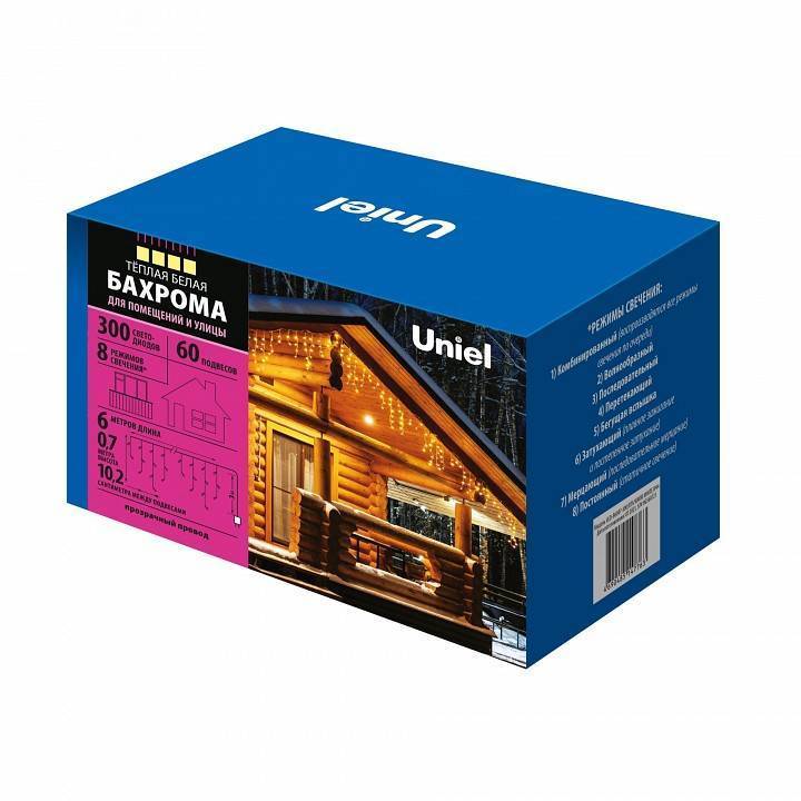 Бахрома световая Uniel 2.4x0.6 м 88 LED белый IP44 UL-00008554