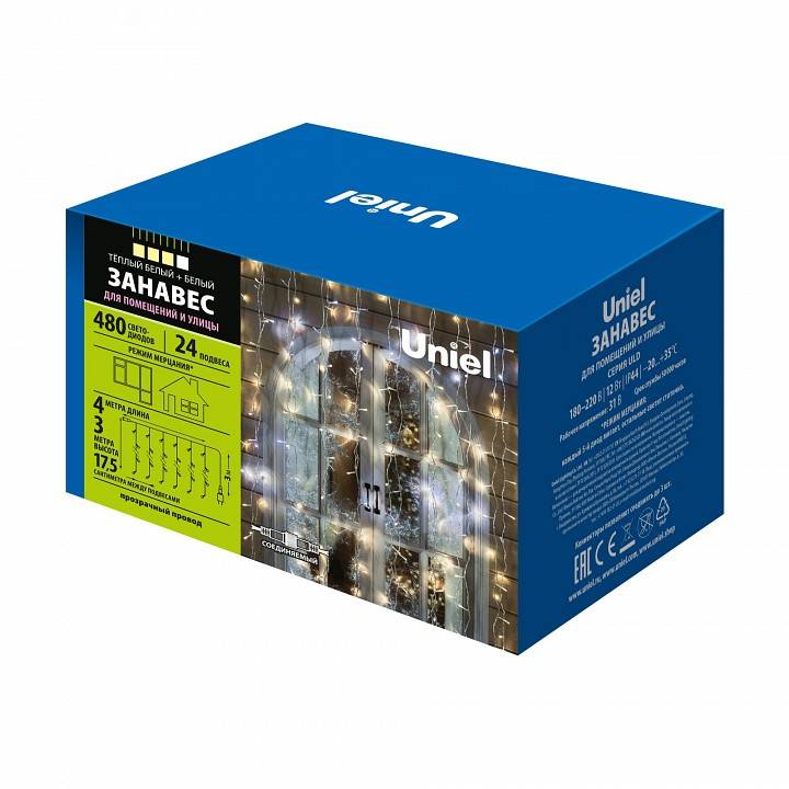 Гирлянда-занавес Uniel ULD-S1500-160/DTA WHITE 1.5x1.5 м IP20 UL-00010074