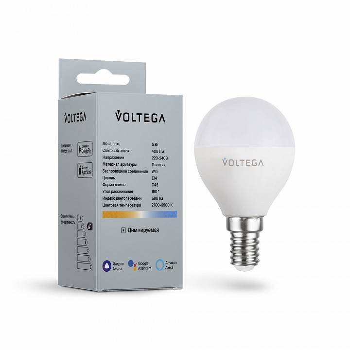Умная светодиодная лампа Voltega Wi-Fi bulbs E14 5 Вт 2700-6500 K 2428