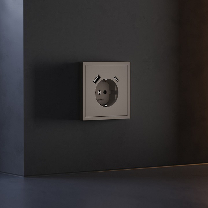 Накладка для розетки с заземлением и со шторками и 2хUSB type A и C Voltum S70 VLS001014