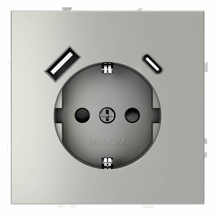 Розетка с заземлением и со шторкой и 2хUSB type A и C, без рамки Voltum S70 VLS040505