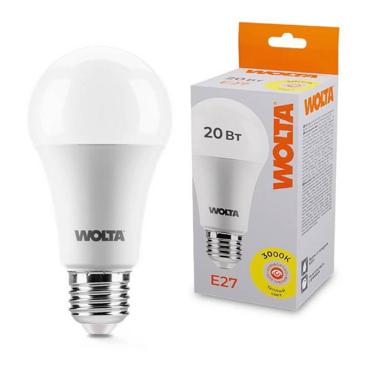 Лампа светодиодная Wolta  E27 20Вт 3000K 25Y65BL20E27