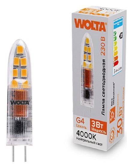 Лампа светодиодная Wolta  G4 3Вт 4000K WSTD-JC-220V3W4KG4-P