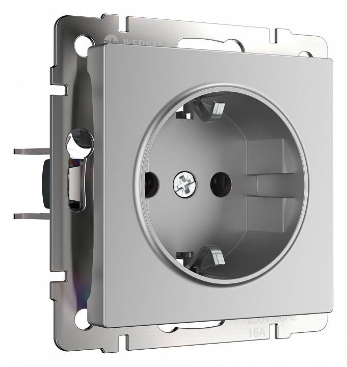 Розетка с заземлением и шторками без рамки Werkel серебряный W1171306