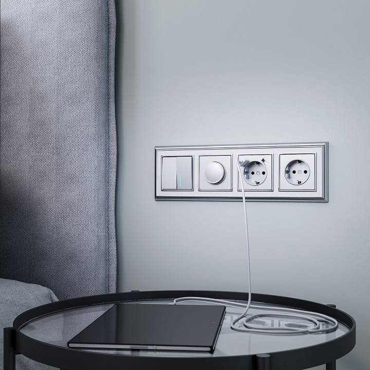 Розетка с заземлением и шторками без рамки Werkel серебряный W1171306