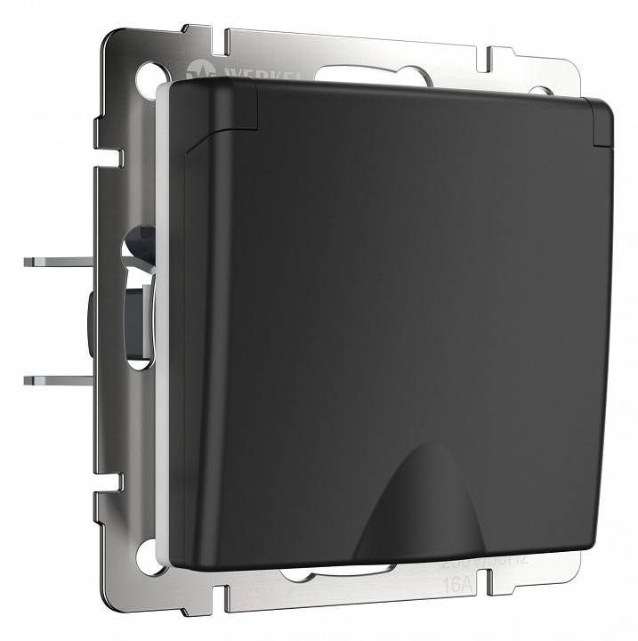Розетка влагозащищенная с заземлением и шторками Werkel черный матовый без рамки W1171208