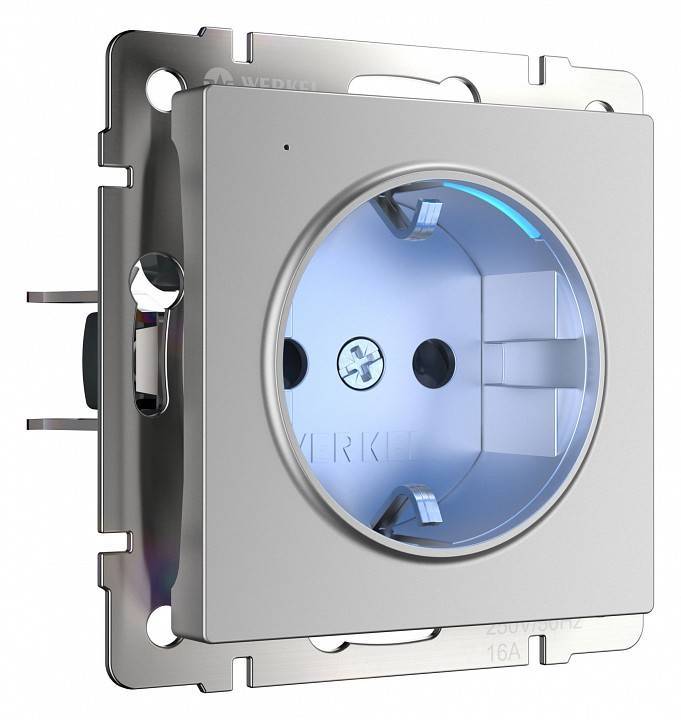 Розетка с заземлением и подсветкой Werkel серебряный W1171406