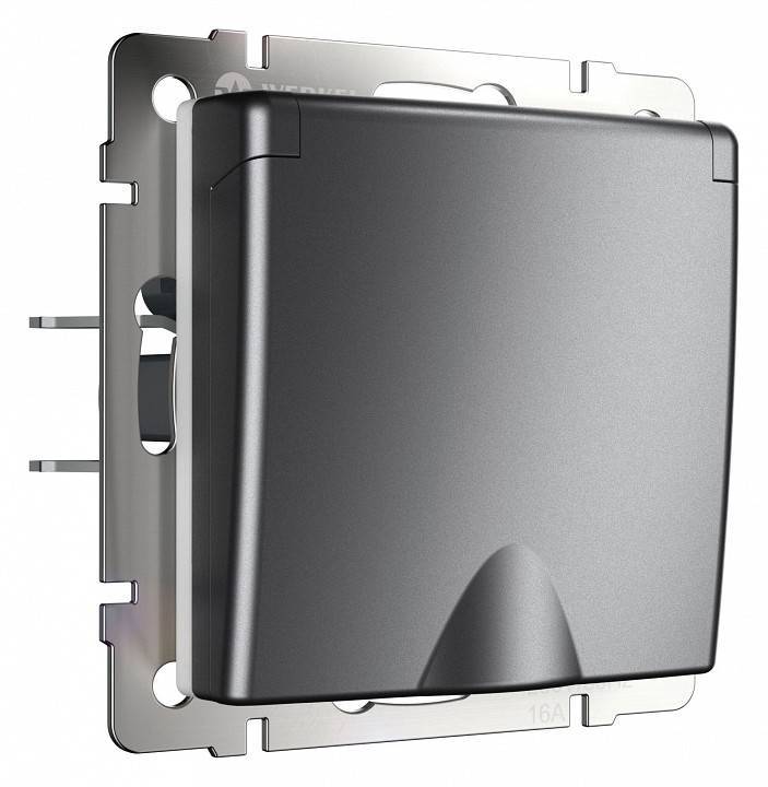 Розетка влагозащищенная с заземлением и шторками с крышкой Werkel графит матовый без рамки W1171264