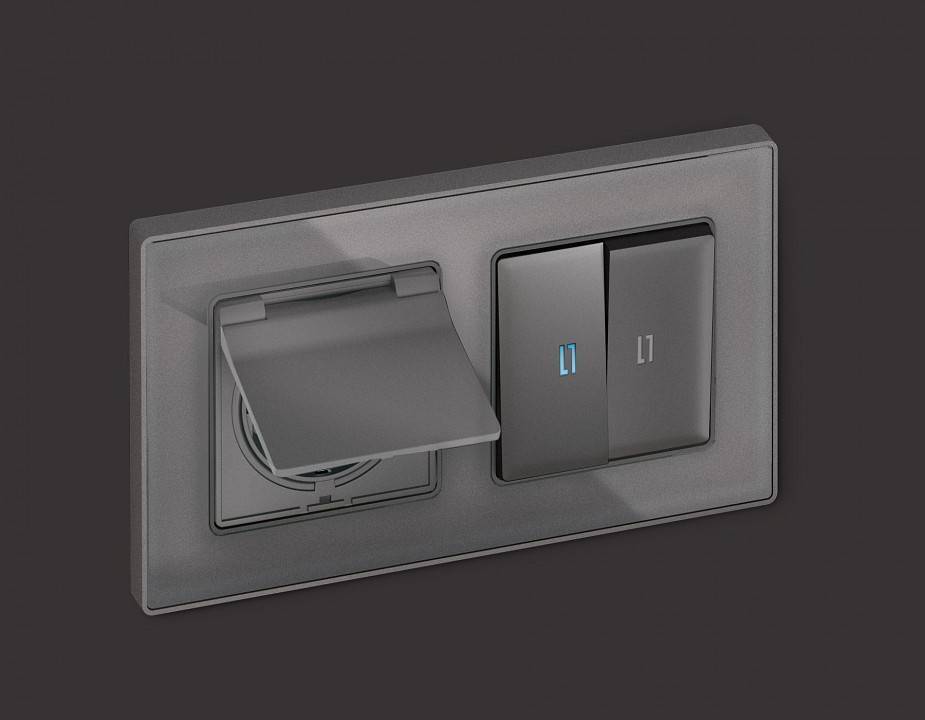 Накладка для розетки влагозащищенной с заземлением и со шторками с крышкой Ambrella Volt Quant AP6580