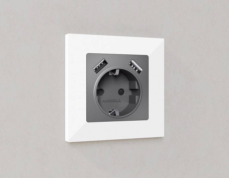 Накладка для розетки с заземлением и со шторками и 2хUSB type A Ambrella Volt Quant AP6590