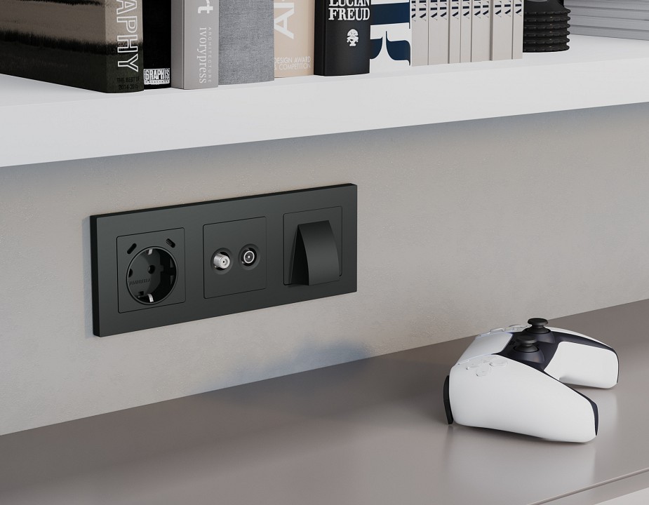 Накладка для розетки с заземлением и со шторками и 2хUSB type С Ambrella Volt ALFA AP9105